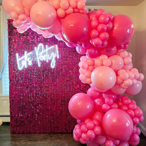 Vista 6 de COKAOBE Fondo de pared brillante rosa intenso, 30 piezas de panel de fondo cuadrado de lentejuelas brillantes, fondos de fotos para cumpleaños