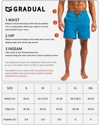 Vista 8 de G Gradual Mens Swim Trunks with Compression Liner 5 inch Inseam Quick Dry Bathing Suits with Zipper Pocket-No Thigh Chafing