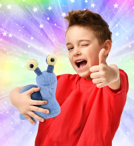 Vista 2 de DolliBu Caracol de peluche – Caracol azul de ojos grandes y abrazable, adorable juguete de peluche para jugar, lindo regalo de vida silvestre