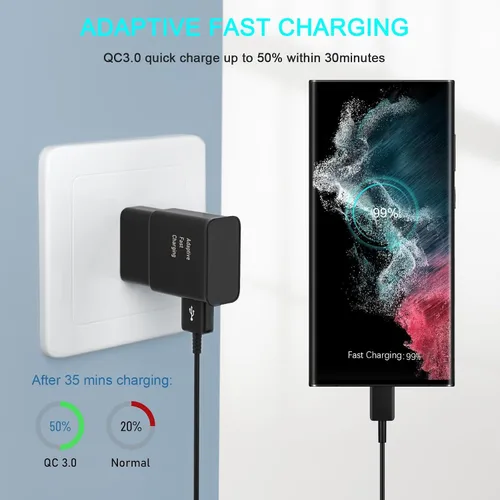 Vista 3 de Cable cargador tipo C para teléfono Android de carga rápida con cable USB C de 6.6 pies para Samsung Galaxy S10/S10e/S10+/S9/S9+/S8/S8+/S23/S22/S21