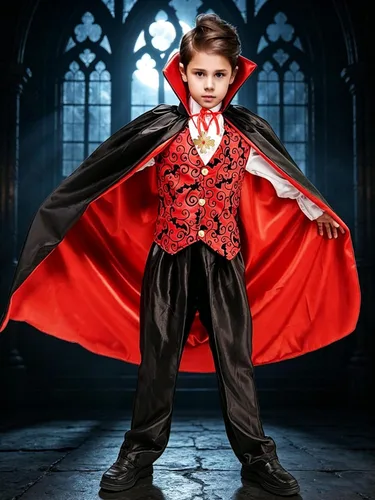 Vista 4 de Disfraz de vampiro para niños con capa, parte superior, pantalones, cuello, disfraz de vampiro para Halloween y carnaval