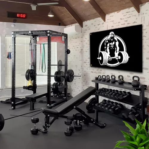 Vista 6 de Bandera de Gorila de Halterofilia 3 x 5 pies Banderas Motivacionales de Fitness Inspiradoras para Decoración de Gimnasio en Casa, Habitación