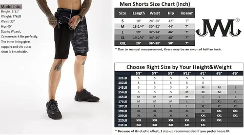 Vista 6 de JWJ Men's 2 in 1 Workout Running Shorts 7 Inch Lightweight Athletic Gym Shorts with Compression Liner