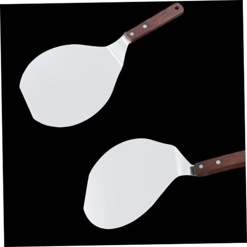 Vista 5 de Sartenes para pizza, Acero inoxidable Pizza Peel Mango de madera, Ronda Pastel Pizza Pala Cocina Hornear Herramienta