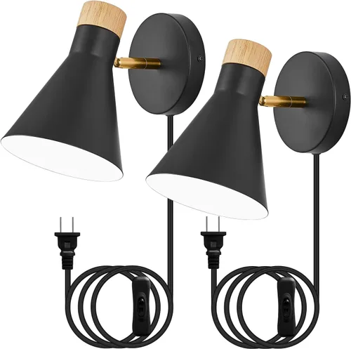 Vista 13 de Aplique de Pared con Pantalla de Metal, Interruptor de Encendido/Apagado, Lámpara Decorativa de Interior de Montaje en Pared con Brazo Articulado