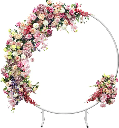 Vista 8 de Elevens Circle Balloon Arch Stand Round Metal Wedding Arch Circle Balloon Circle Backdrop Stand with Double bar Standing Base for Garden Yard