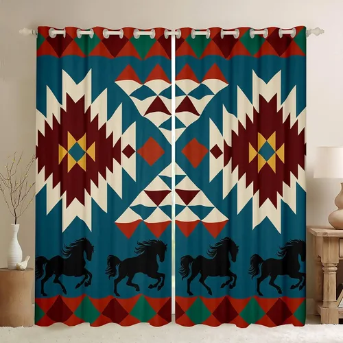 Vista 47 de Cortinas opacas de estilo bohemio occidental de 76 x 45 pulgadas, cortinas y cortinas de atrapasueños de vaca, cortinas del suroeste, cortinas