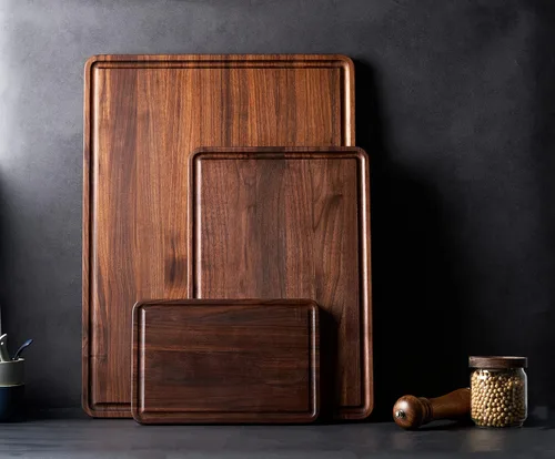 Vista 8 de AZRHOM Tabla de cortar de madera de nogal, tablas de cortar pequeñas de madera de 12 x 8 pulgadas con ranura profunda para jugo y mango lateral