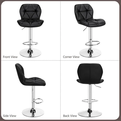 Vista 7 de Yaheetech Juego de 2 taburetes de bar, modernas sillas ajustables para isla de cocina, taburetes giratorios de piel sintética negra para bar, Negro
