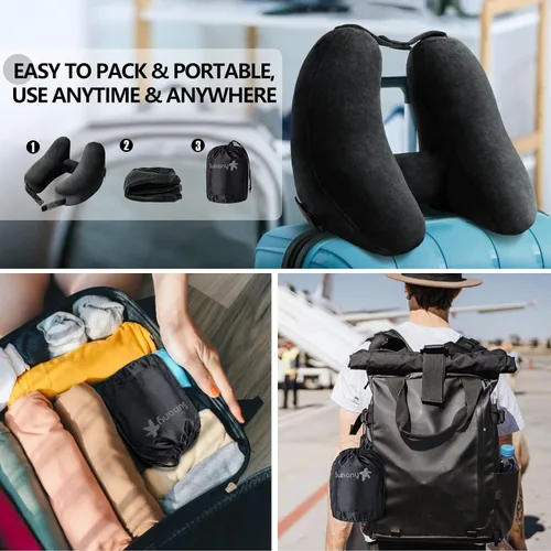 Vista 5 de Sunany Almohada cervical de viaje para almohada de avión que soporta cómodamente la cabeza, el cuello y la barbilla, almohada de viaje inflable