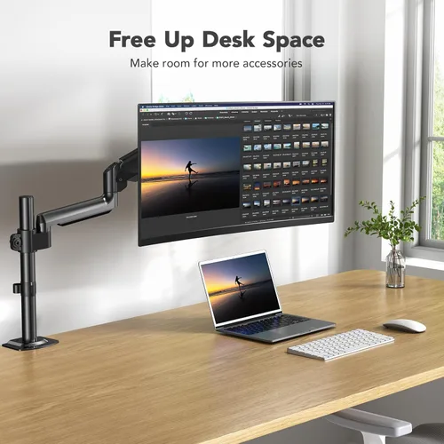 Vista 6 de HUANUO Brazo de monitor único, soporte alto para monitor de computadora para pantallas de 13 a 32 pulgadas con capacidad para 4.4-19.8 libras