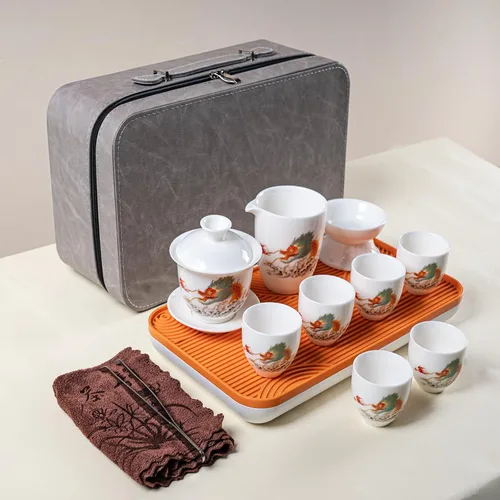 Vista 7 de Juego de té de jade blanco Gaiwan Gongfu chino - 6 tazas estilo japonés en casa