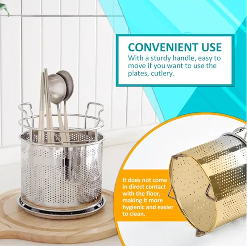 Vista 3 de Cesta de secado de cubiertos de acero inoxidable para escurridor de platos, soporte para utensilios de 4 compartimentos con tabla de drenaje