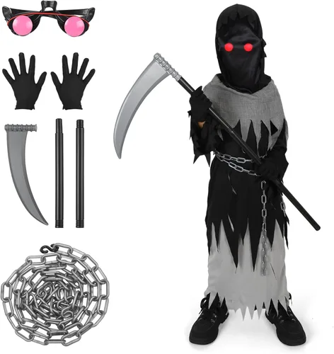 Vista 3 de Disfraces de Halloween para niños, conjunto de parca, juguetes de regalo para niños de 5 a 14 años, disfraz de fantasma aterrador para cosplay