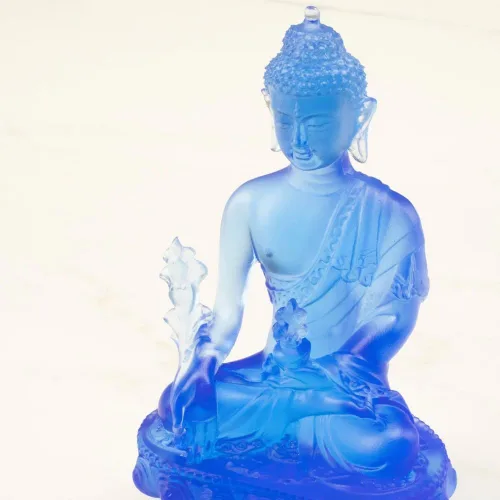 Vista 3 de KALIFANO - Cristal azul divino de Guan Yin, figura del zodiaco chino, meditación, decoración espiritual o de cristal en casa Un símbolo