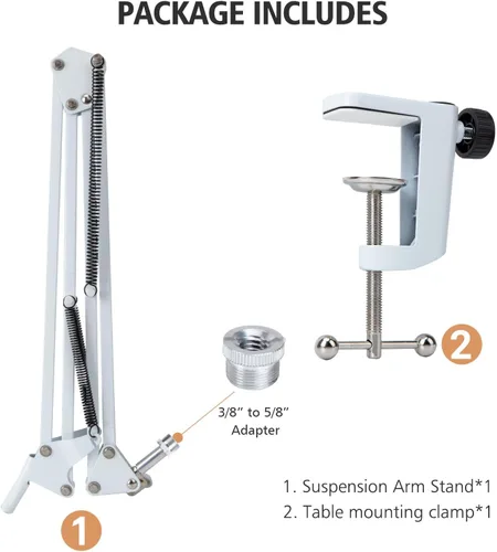 Vista 5 de SUNMON Brazo de Boom Blanco para Fifine AM8 - Brazo de Micrófono Compatible con Micrófono Fifine, Clip Adaptador de Tornillo de 3/8" a 5/8