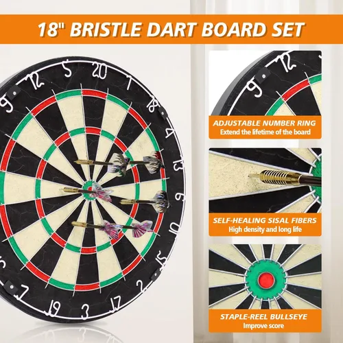 Vista 2 de Juego de tablero de dardos Pennpliy con cerdas, tablero de dardos profesional de 45,7 cm con 6 dardos de 18 g para exterior, tablero de dardos