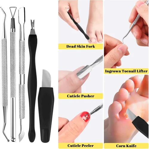 Vista 4 de Kit profesional de cuidado de pies, juego de pedicura de 30 piezas con lima de pies, afeitadora de callos, removedor de piel dura (negro)