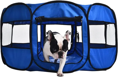 Vista 7 de Amazon Basics Corral Plegable Octogonal para Interior y Exterior, Portátil, Suave para Perros/Cachorros/Juguetes, 114 cm / 45", Azul