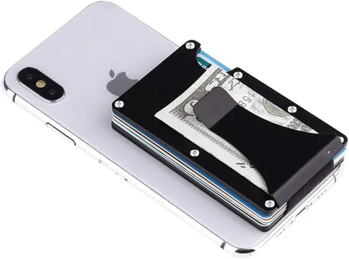 Vista 7 de Tovip Cartera minimalista de fibra de carbono con bloqueo RFID, tarjetero para tarjetas de crédito, para hombres, mujeres, hombres y mujeres, 1 ud