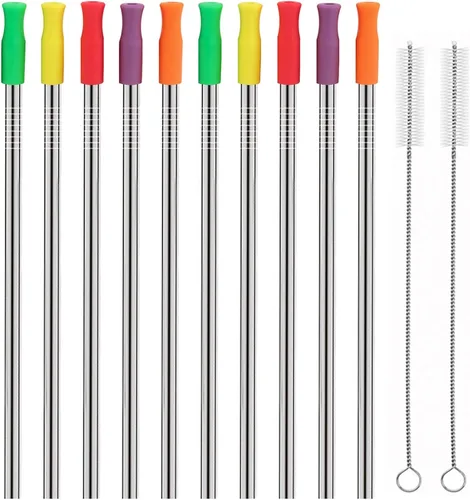 Vista 11 de Bent - Juego de 10 popotes de acero inoxidable, reutilizables, 10.5 pulgadas de largo y 0.24 pulgadas de diámetro para vaso de 30 onzas y vaso de 20