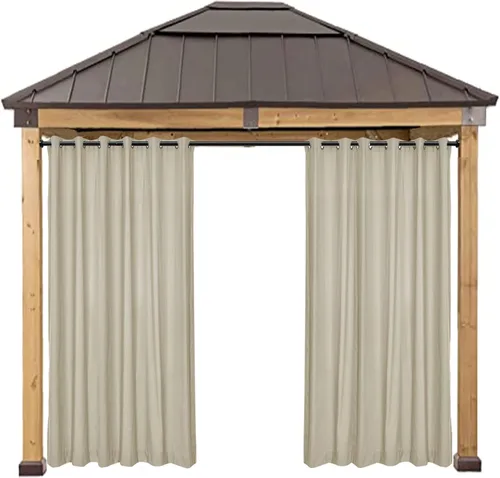 Vista 2 de Macochico Cortinas impermeables para patio al aire libre, cortinas opacas con aislamiento térmico, cortinas resistentes al viento para puerta Beige