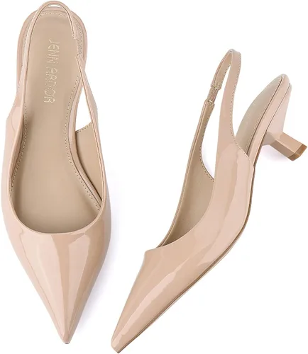 Vista 6 de JENN ARDOR Tacones de gatito cerrados para mujer, con puntera puntiaguda, elásticos, tacones bajos sexys, para novia, boda, invitada de graduación