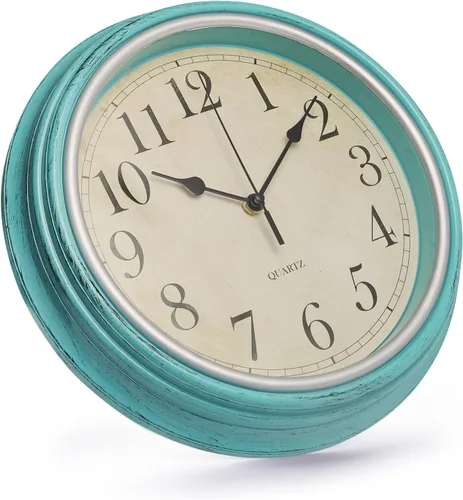 Vista 2 de Reloj de pared retro de 12 pulgadas sin tictac, silencioso, estilo rústico, redondo, redondo, funciona con pilas, relojes de pared clásicos