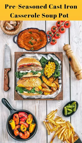 Vista 7 de Asador de ajo, horno de hierro fundido pre-sazonado, horno de ajo y prensas de ajo para cocina, cacerola de sopa de calabaza, parrilla de barbacoa