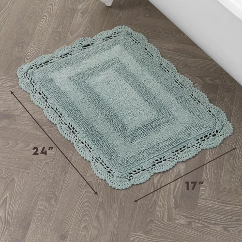 Vista 2 de Laura Ashley Alfombra de baño de algodón de ganchillo 17x24 in, Aqua
