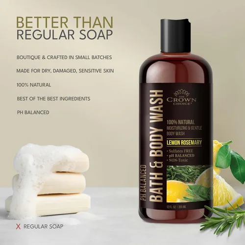 Vista 7 de Gel de baño natural para mujeres, hombres y niños, limón orgánico, 12 onzas, pH 5.5, mejor equilibrio de pH, jabón líquido para todo