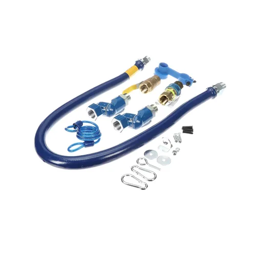 Vista 4 de Dormont 1675KIT2S48 Kit de manguera de conector de gas azul con desconexión rápida, dispositivo de sujeción, válvula y 2 giros, 3/4 pulgadas