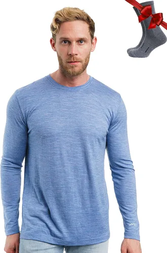 Vista 9 de 100% Merino Wool Base Layer Mens - Long Sleeve Thermal Shirts with Socks .320 negro