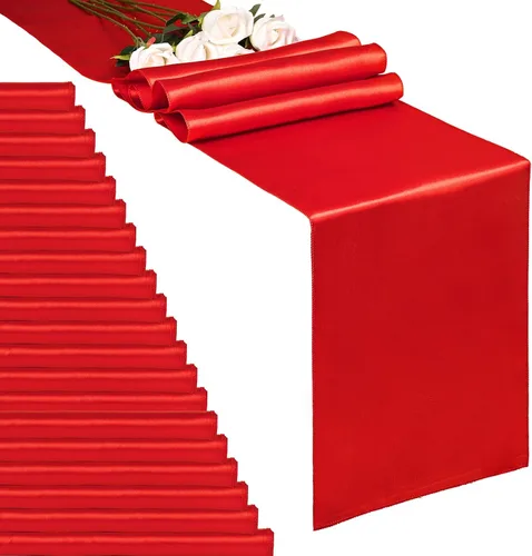 Vista 23 de Paquete de 20 caminos de mesa dorados de satén de 12 x 108 pulgadas de largo para bodas, decoraciones para fiestas de cumpleaños, banquetes