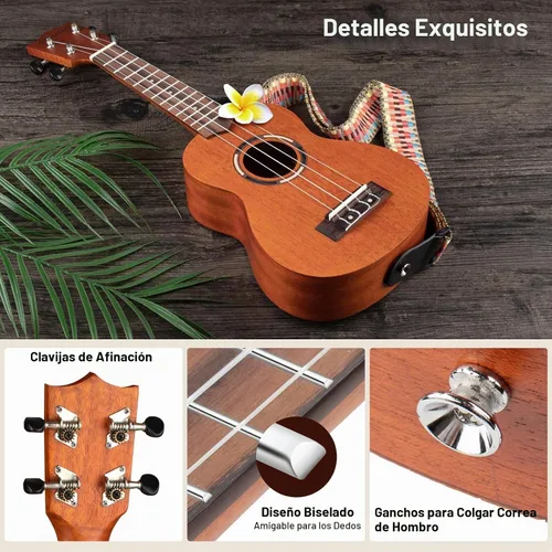 Vista 5 de CAHAYA Ukelele soprano para principiantes: kit de ukelele de 21 pulgadas para principiantes con bolsa de transporte, correa para el hombro Marrón