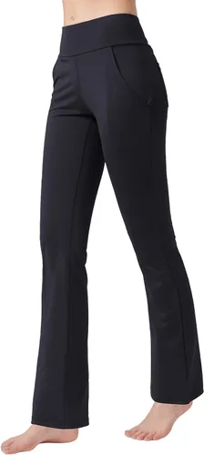 Vista 3 de nuveti Pantalones de yoga de cintura alta con corte de bota para mujer, 4 bolsillos, pantalones de entrenamiento, control de abdomen, pantalones