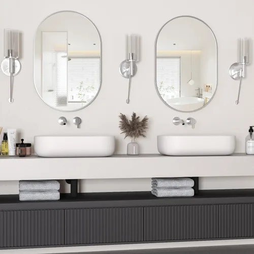 Vista 18 de Espejo ovalado de baño de 2 piezas, espejo de tocador de pared de cápsula, espejo de píldora de 20 x 30 pulgadas, espejo grande y moderno con marco