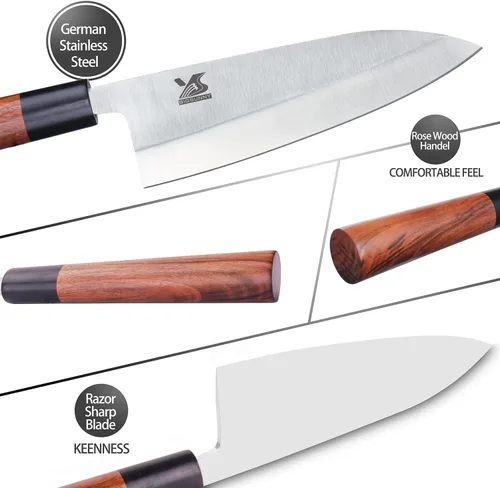Vista 2 de MSY BIGSUNNY 7 pulgadas Deba cuchillo cocina cocina chef sushi cuchillo de acero inoxidable de alto carbono hoja con mango de madera de rosa