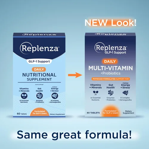 Vista 4 de Replenza Daily GLP-1 Suplemento de apoyo nutricional, vitaminas y minerales esenciales, apoyo para la salud intestinal, el estrés y la energía