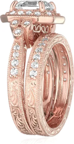 Vista 26 de Amazon Essentials Anillo antiguo de plata de ley chapada en platino o oro con circonita cúbica de elementos infinitos de corte Asscher