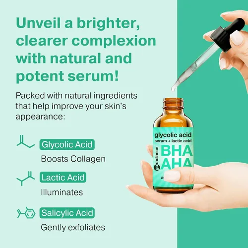 Vista 3 de Exfoliante de ácido glicólico de 2 onzas más grandes, suero AHA BHA al 5% con ácido salicílico y láctico para piel propensa al acné, exfoliación