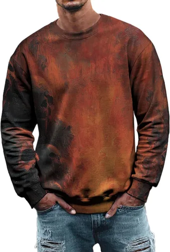 Vista 4 de MARSVOVO Sudadera para hombre 2025 para otoño e invierno, cuello redondo, básica, holgada, cómoda, cálida, moderna, casual, estampado, sin botones