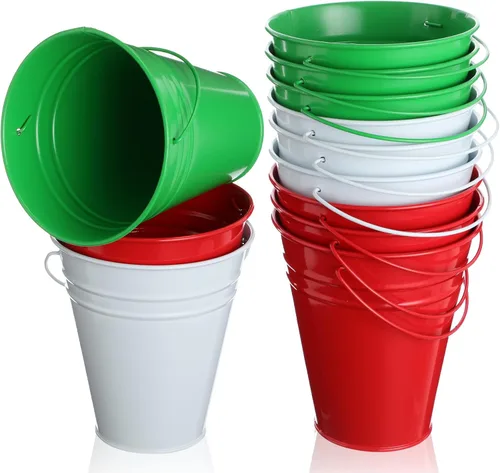 Vista 10 de Sadnyy 12 paquetes de cubos de metal con asa, cubo galvanizado de 4.5 x 5 pulgadas, suministros para fiestas, manualidades para Navidad, Halloween