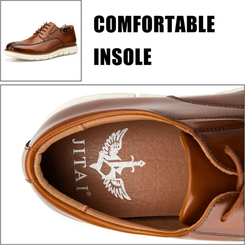 Vista 3 de JITAI Zapatos de vestir Oxford casuales para hombre, zapatos de moda de negocios con cordones para hombres