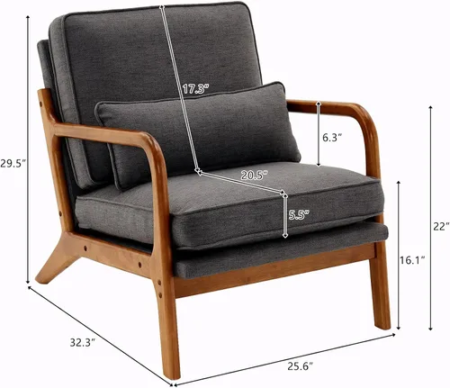 Vista 2 de Accent Chairs for Living Room Armchair with Oak Armrest, Upholstered Single Lounge Chair Comfy Bronzing Cloth Reading Vanity Sofa Chair,Indoor Dark
