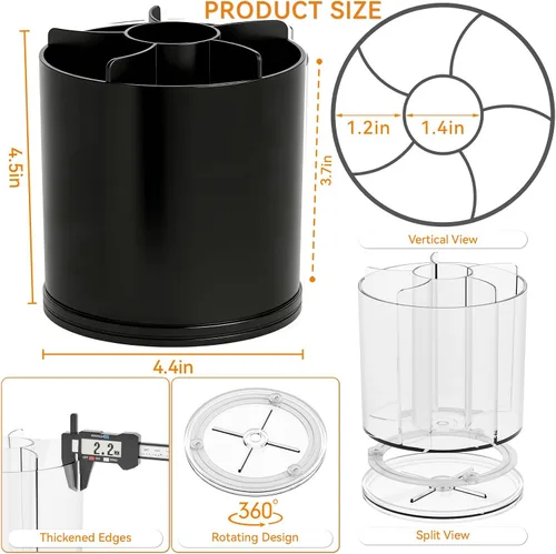 Vista 3 de Yieach Rotating Acrylic Makeup Brush Holder for Vanity,Bathroom Countertop,Round Makeup Brushes Organizer,Spinning Cosmetic Brushes Holder,Make up