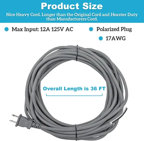 Vista 2 de Cable de alimentación para aspiradora de 36 pies de repuesto para Shark Navigator Lift-Away Pro NV355 NV355CS NV356 NV356E NV356K NV356KCS NV357