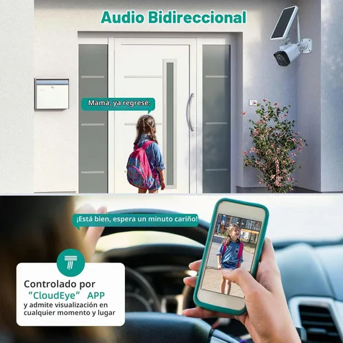 Vista 4 de Cámara solar de 2.5K inalámbrica para exteriores, sistema de cámara de seguridad para el hogar de 4MP, cámara de seguridad alimentada por batería