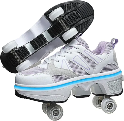 Vista 8 de Patines de ruedas y zapatillas 2 en 1 unisex con ruedas retráctiles para exteriores, diversión y fitness, patines de patada