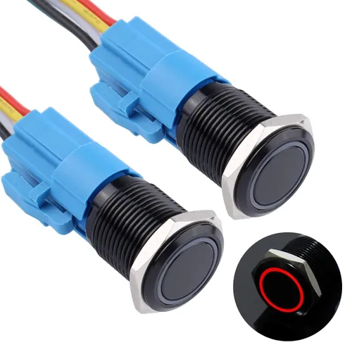 Vista 11 de 2 piezas de interruptor de botón de presión momentáneo de 16 mm 12V-24V LED de anillo 1NO 1NC impermeable (ON)-Apagado Cáscara de botón de metal